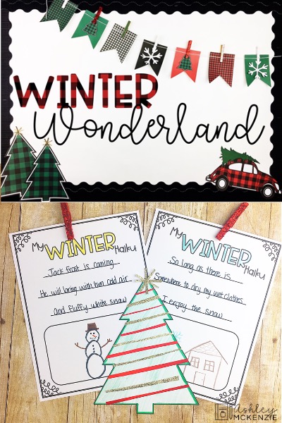 Winter theme bulletin board kit in traditional buffalo check plaid designs, with banner, sayings, and board decor