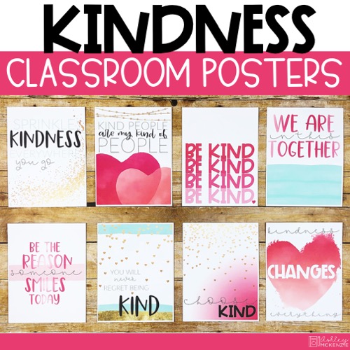 Bright kindness themed classroom posters to decorate for Valentine's Day and Kindness Week