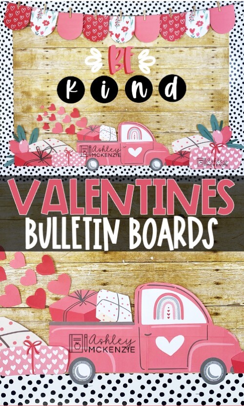 Valentine's Day classic red truck bulletin board designs for February classroom decorations.