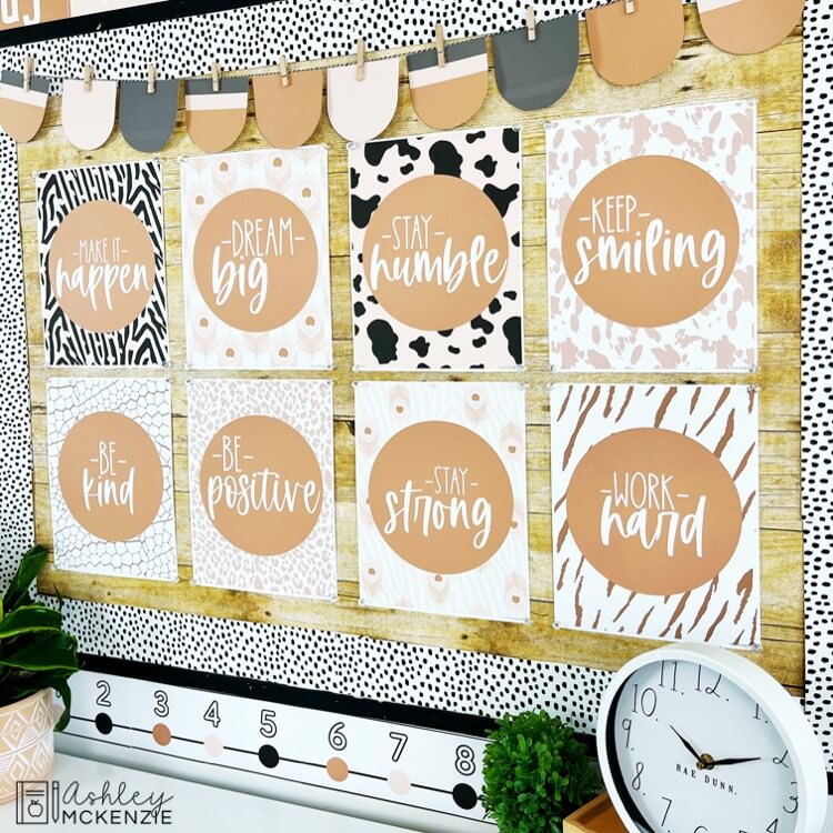 Boho Neutral Animal Print Classroom Posters featuring positive and affirming messages in a calming color palette.
