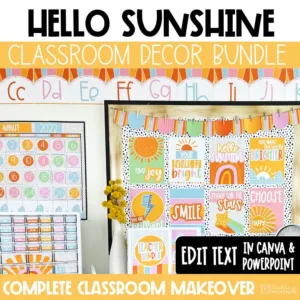 Hello Sunshine bright pastel classroom decor bundle