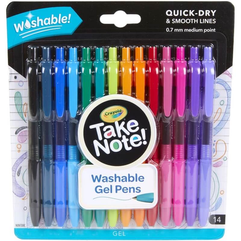 Crayola washable retractable gel pens in multiple colors, pack of 14.
