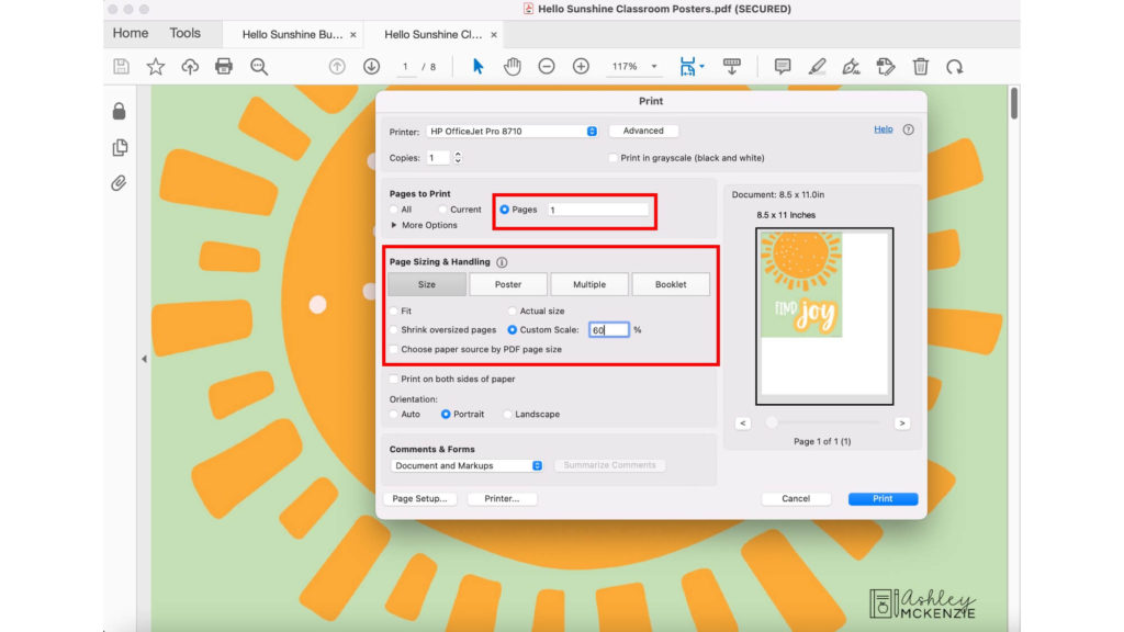 Use custom scale setting to shrink images during printing in Adobe Reader.