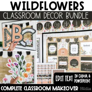 Wildflowers classroom decor bundle edit text in Canva and PowerPoint