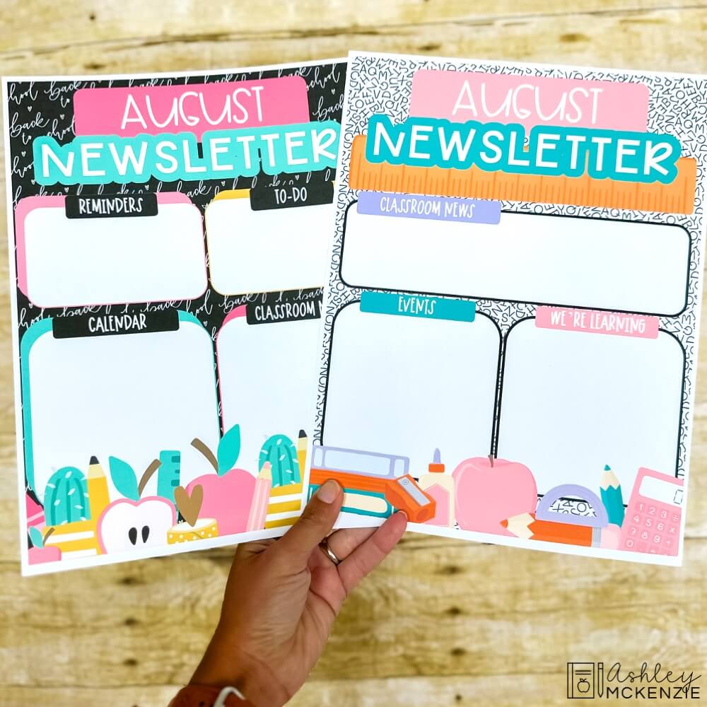 August classroom newsletter templates for back to school parent-teacher communications.