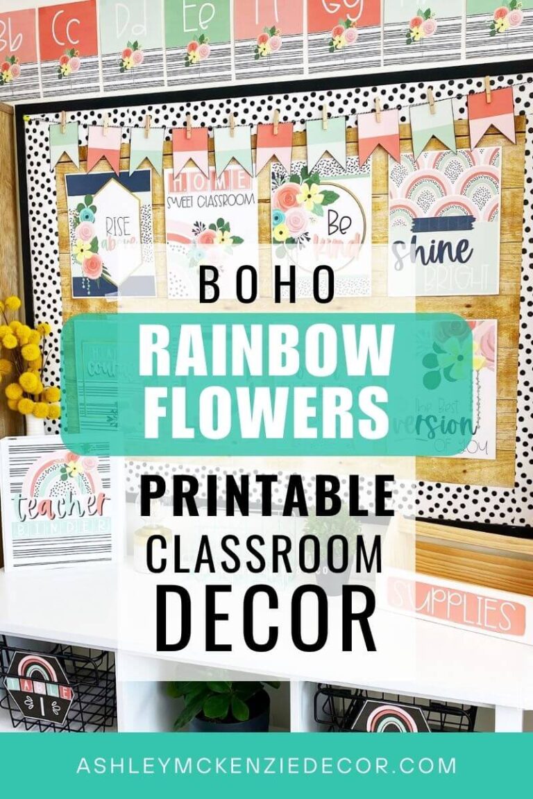 Boho Rainbow Flowers Classroom Decor
