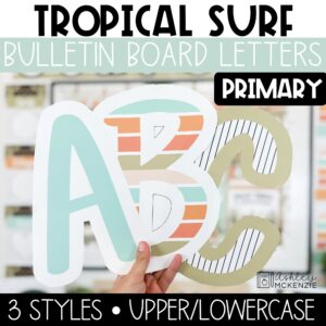 tropical surf beach themed bulletin board letters for back to school in a primary friendly font