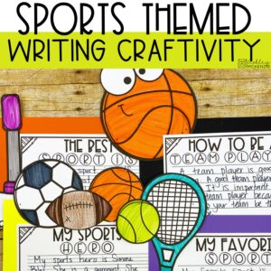 Colorful sports themed writing crafts are shown