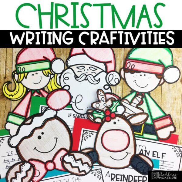 Christmas themed writing crafts with holiday themed toppers