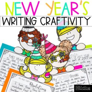 New Year writing crafts including resolutions prompts with toppers