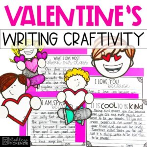 Valentine's Day writing activity including writing prompts and craft toppers