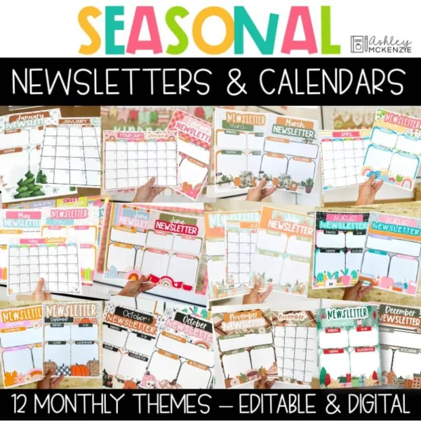 Editable Seasonal Newsletter Templates & Calendar Bundle | compatible with Google Slides ™