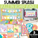 Summer Bulletin Board, Posters, A-Z Letters, and Slides Templates Bundle - Summer Splash End of Year Classroom Decor