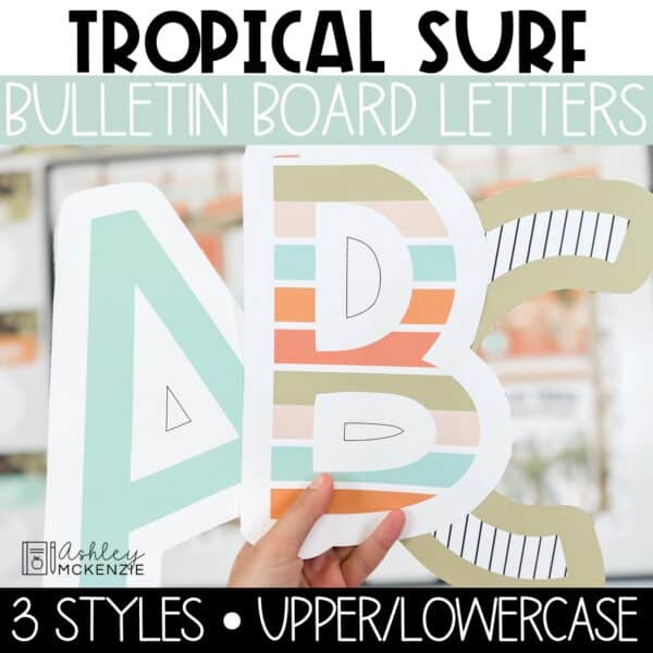 beach themed bulletin board letters for back to school, tropical surf theme classroom decor