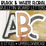 Floral Black and White Bulletin Board Letters A-Z, Punctuation, and Numbers