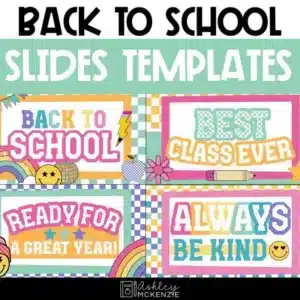 Back to school slide templates in a colorful design featuring retro style designs
