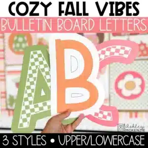 Cozy fall bulletin board letters featuring checkered prints and warm colors for classroom displays