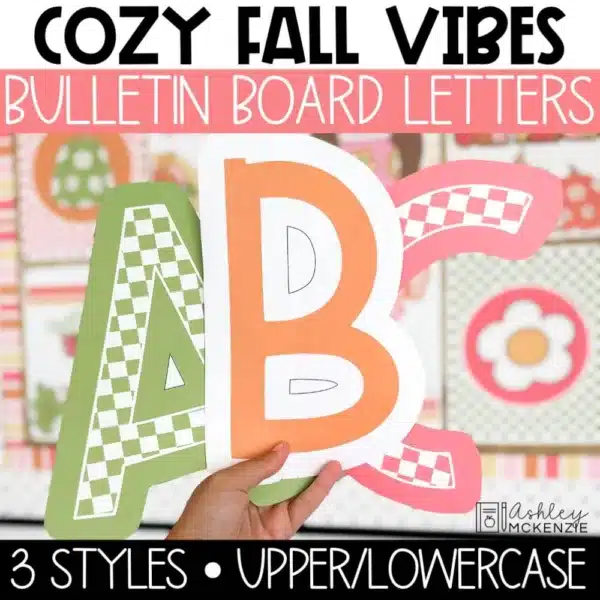 Cozy fall bulletin board letters featuring checkered prints and warm colors for classroom displays