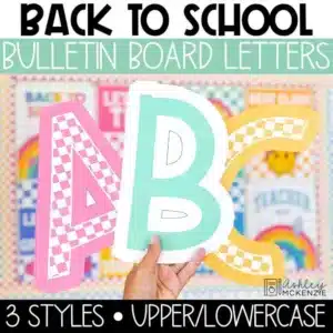 Back to school bulletin board letters in bright checkered designs