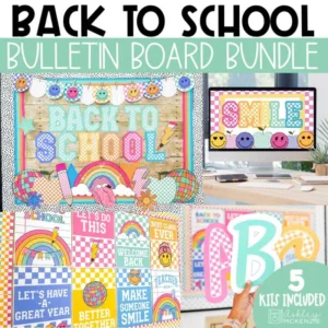 Back to school bulletin board kits in 5 matching designs to decorate the entire classroom