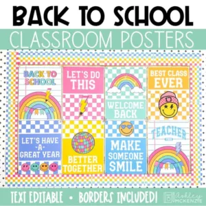 Back to school classroom decor including bright classroom posters