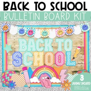 Back to school bulletin board kit with checkered patterns and retro themes