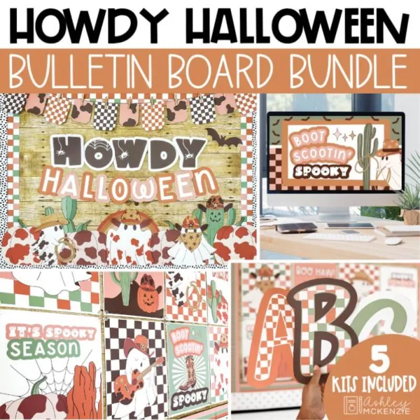 Western Halloween Classroom Decor, Bulletin Board Kit, Posters, Bulletin Board Letters, and Slides Templates Bundle | Howdy Halloween Theme