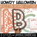 Western Halloween bulletin board letters in festive checkered prints and unique colors