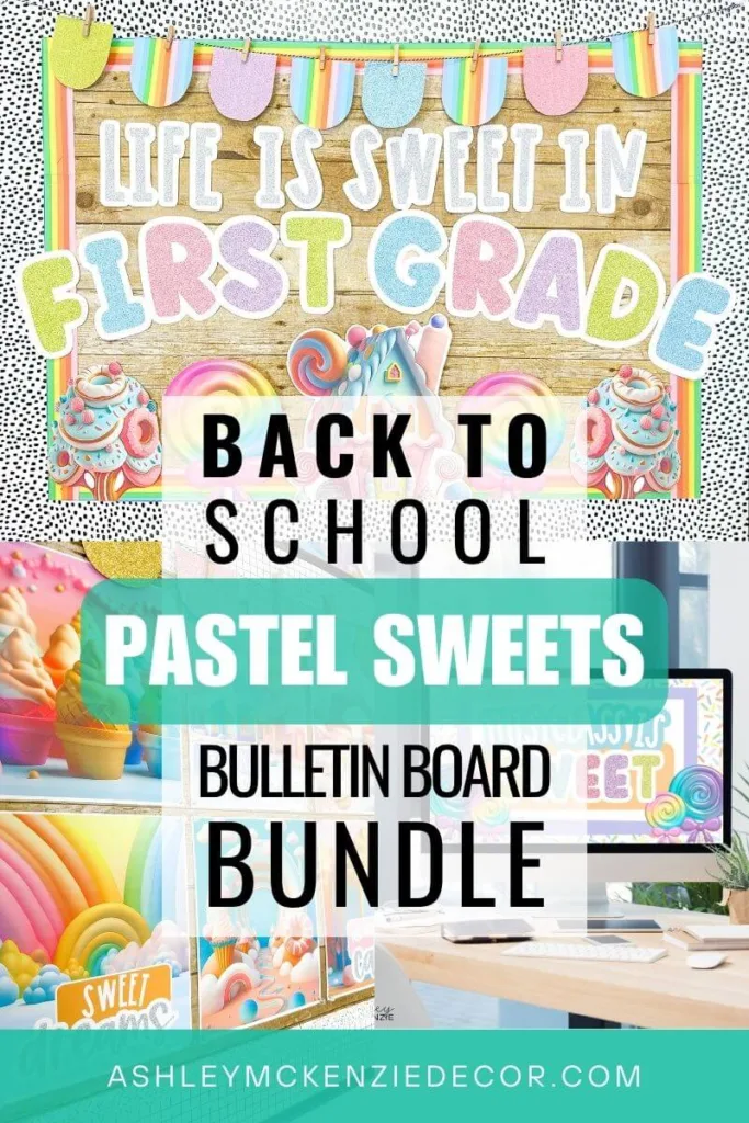 Back to school classroom decor featuring pastel colors and sweet treat designs