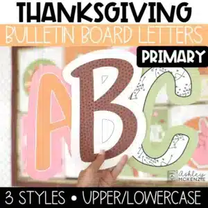 Thanksgiving bulletin board letters in a primary font featuring a football theme