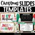 Christmas slide templates are shown in a variety of designs to use in the classrom