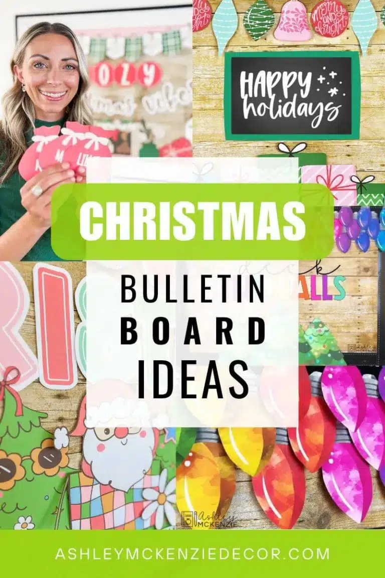 Christmas bulletin board ideas featuring a variety of design options like colorful string lights, Santa cutouts, cozy traditional displays and holiday ornaments.