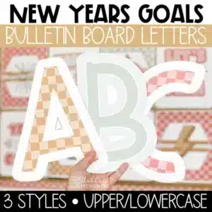 New Year bulletin board letters that feature checkered prints in soothing colors