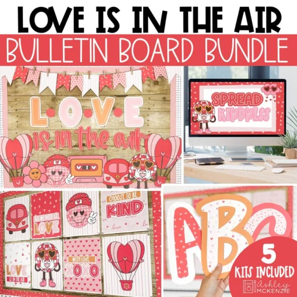 Valentine's Day bulletin board bundle with 5 matching decor kits