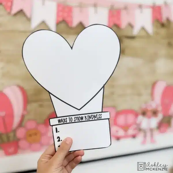 love-is-in-the-air-bb-bundle-Slide18 A heart shaped hot air balloon template that says "Ways to show kindness" for students to write in their ideas
