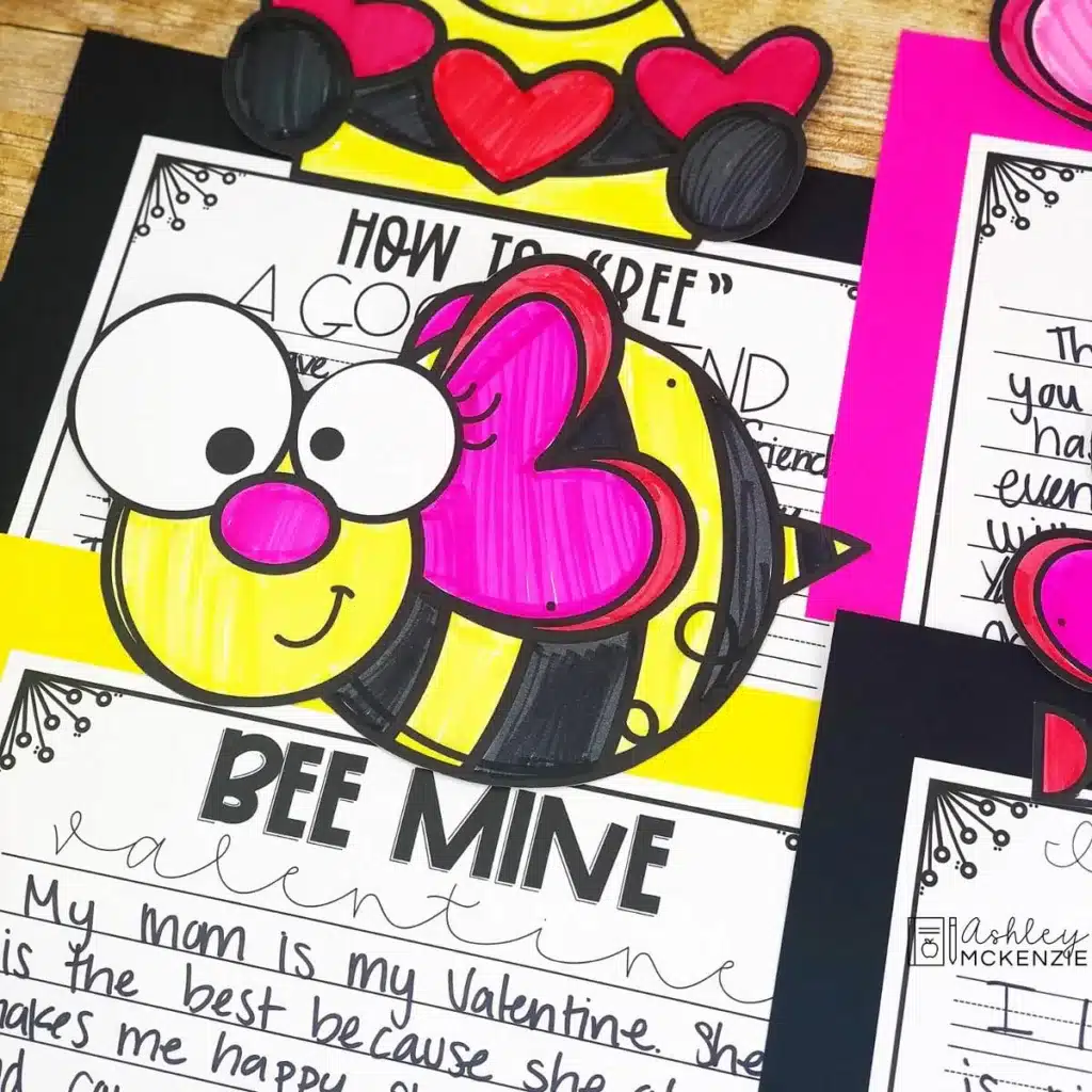 Valentine's Day writing craft featuring honey bee themes - "Bee Mine Valentine" student craft