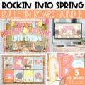 Rockin' into Spring bulletin board ideas with a bright, bold design featuring rock-themed motifs