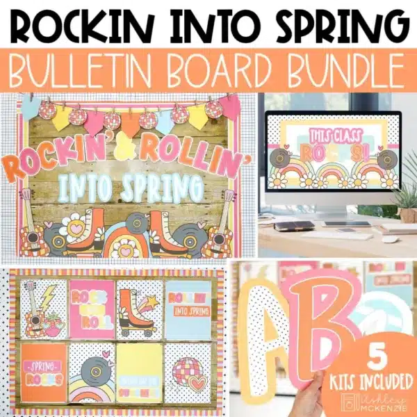 Rockin' into Spring bulletin board ideas with a bright, bold design featuring rock-themed motifs