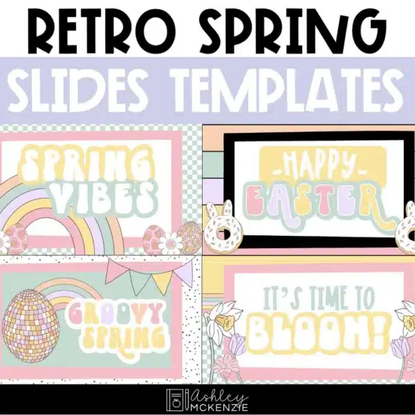 Retro spring slide templates featuring pastel colors and fun retro designs