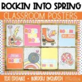 Rockin' spring posters with bold colors and fun rock 'n' roll themed motifs.