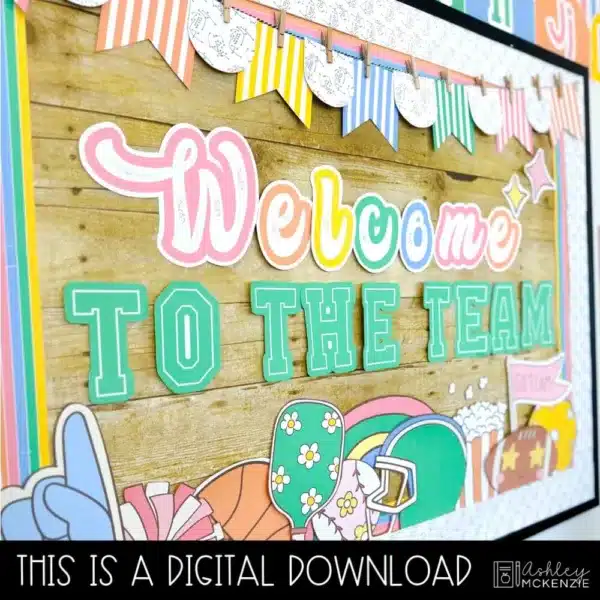 varsity-vibes-bulletin-board-kit-Slide15 Sports classroom theme bulletin board "Welcome to the Team", part of the classroom setup checklist
