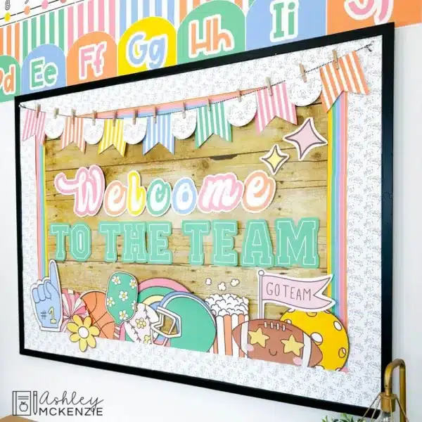 varsity-vibes-bulletin-board-kit-Slide8 Sports classroom theme bulletin board "Welcome to the Team", part of the classroom setup checklist
