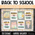 Back to school bulletin board idea featuring colorful posters