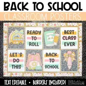 Back to school bulletin board idea featuring colorful posters