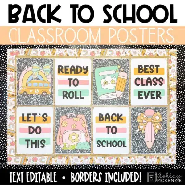 Back to school bulletin board idea featuring colorful posters