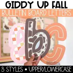 Fall bulletin board letters featuring cow print and checkered patterns