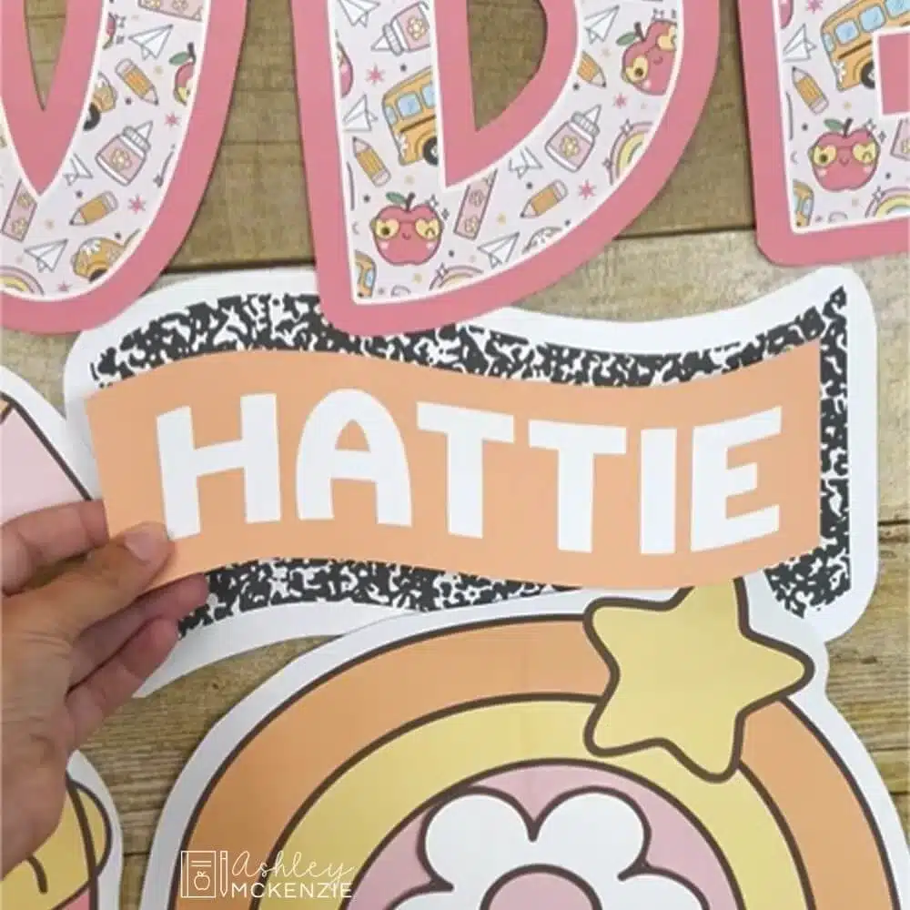 A text editable tag for student names to add to the Star Student Bulletin Board display