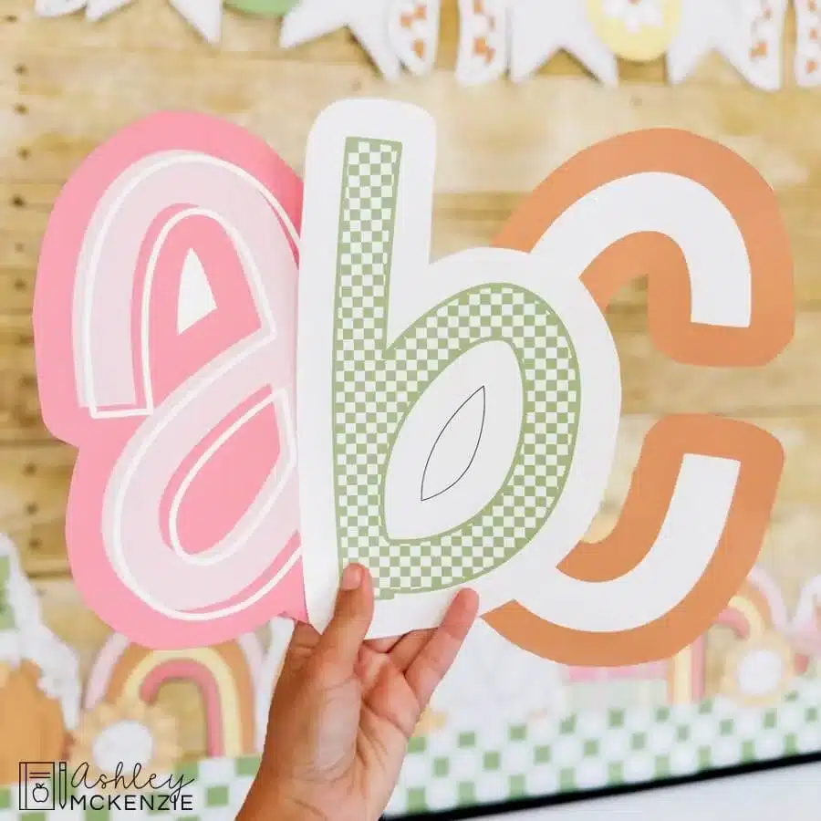 Colorful Thanksgiving bulletin board letters in a playful font