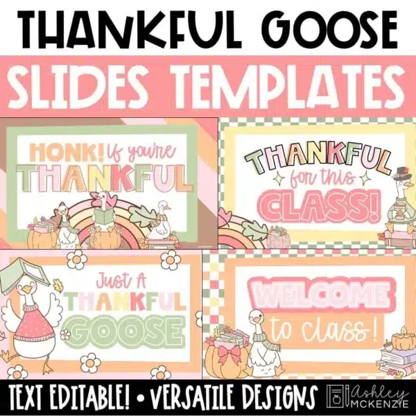 November Morning Slides for Google Slides and PowerPoint Thanksgiving Slides Templates  | Thankful Goose Theme
