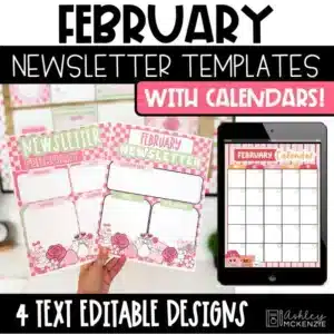 February newsletter templates with editable calendars